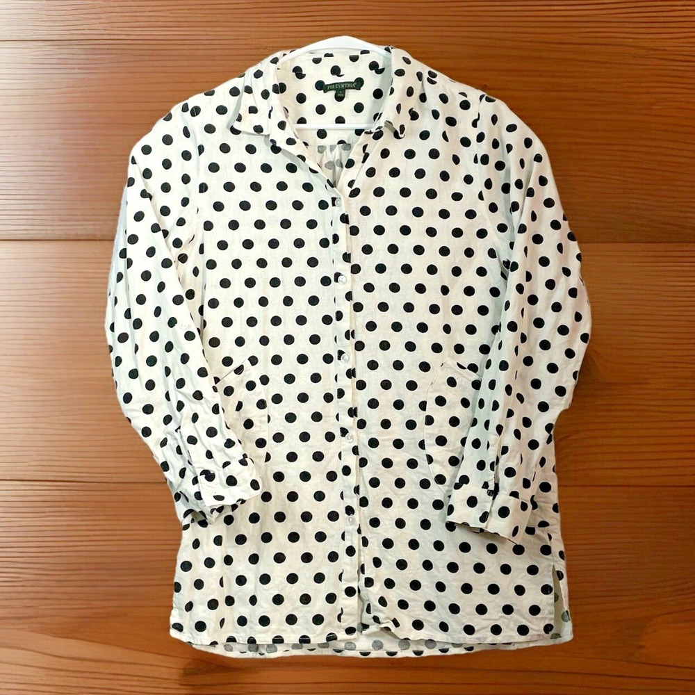 For Cynthia Women Large Tunic Top Polka Dot Pockets Roll Tab Lagenlook